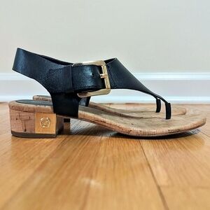 Black Leather Michael Kors Sandals with Gold Buckle